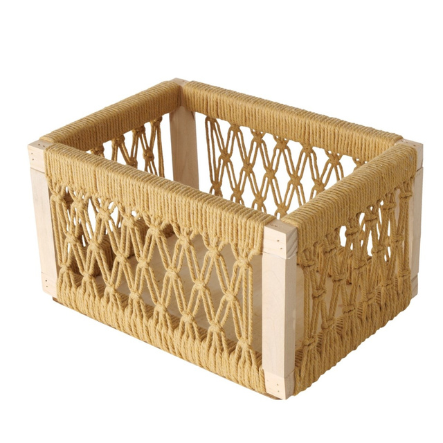 Cutii din lemn Winny cu impletitura decorativa, 3 bucati