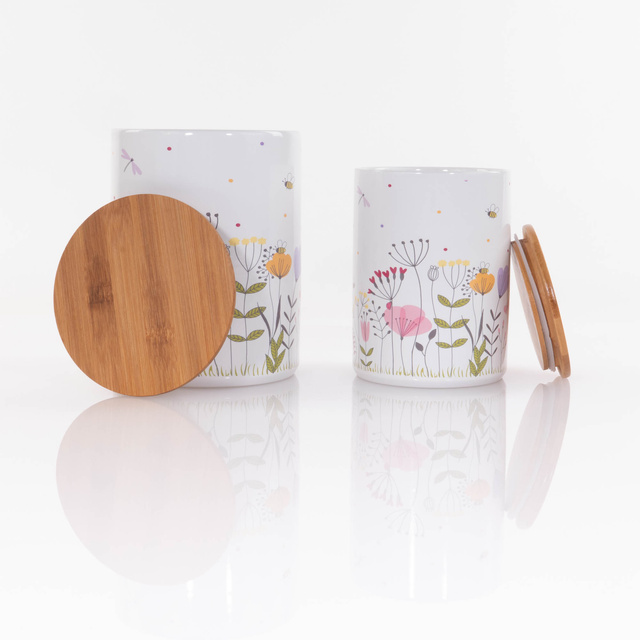 Recipiente de bucatarie din ceramica cu flori de camp Florina, 2 bucati