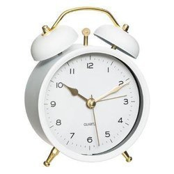 Ceas de masa cu alarma si limbii aurii, alb, 10 x 5,5 x 13,5 cm