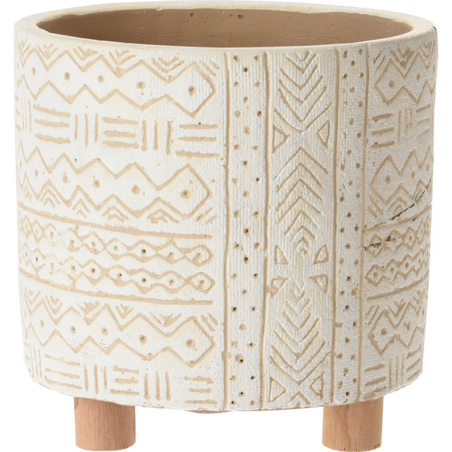 Ghiveci din ceramică cu suport din lemn, Ø 14 cm