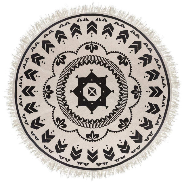 Covor decorativ în stil boho, culori alb-negru, Ø 120 cm