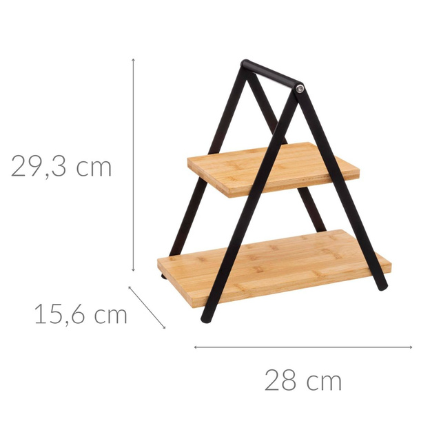 Platou pentru servire prajituri si fructe, bambus, doua niveluri, inaltime 29,3 cm