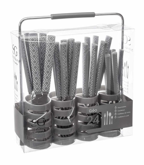 Set de tacâmuri GEO cu mâner decorativ + suport, 2 în 1