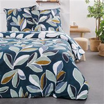 Set lenjerie de pat din bumbac Leaves, reversibila, 220 x 240 cm