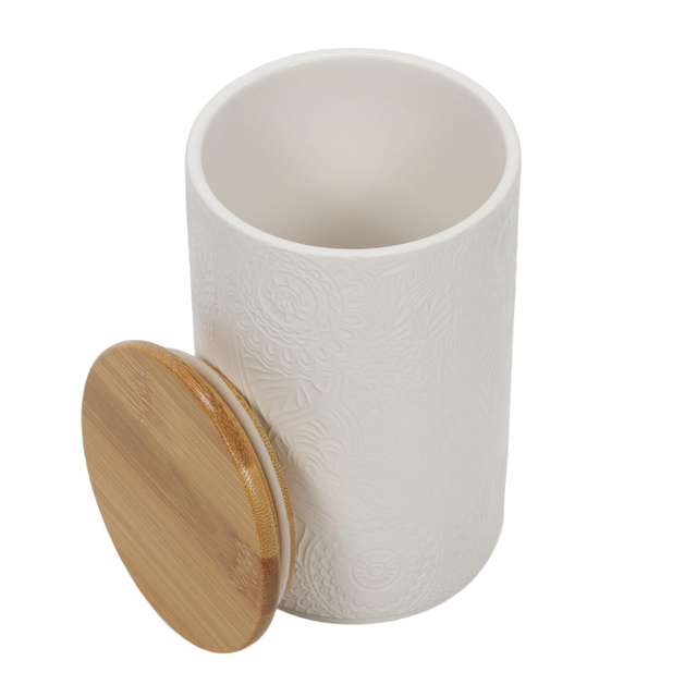 Borcan ceramic cu capac din bambus, Ø 10 x 16 cm