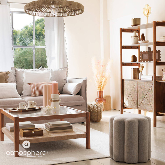 Lustra de masa BELLAMY pentru sufragerie, abajur din iuta impletita, Ø 58 cm