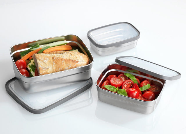 Recipiente pentru alimente, oțel inoxidabil, 3 bucăți