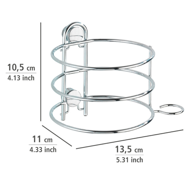 Suport pentru uscatorul de par Wenko Classic, Otel inoxidabil, 13.5 x 11 x 10.5 cm, 9.5 cm diametru, Argintiu