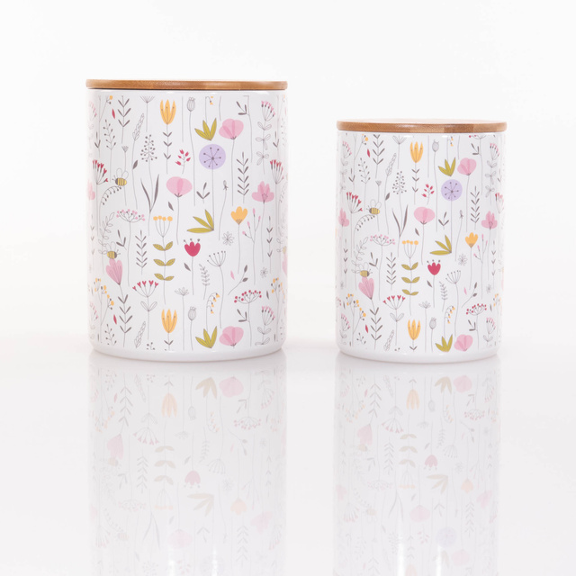 Recipiente de bucatarie din ceramica cu flori de camp Florina, 2 bucati