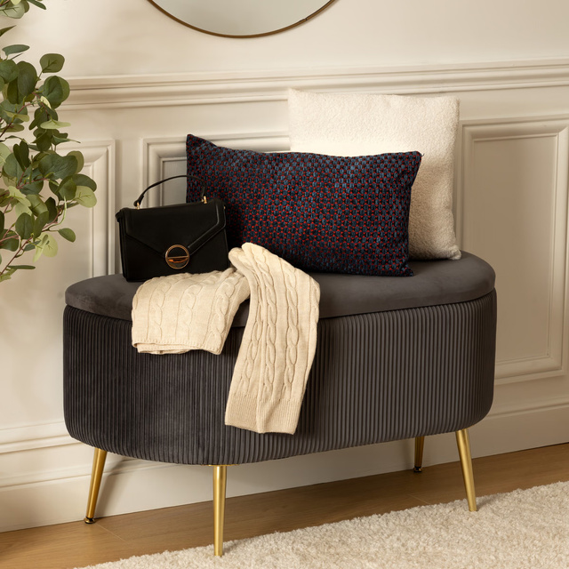 Bancă cu spațiu de depozitare Solaro catifea gri