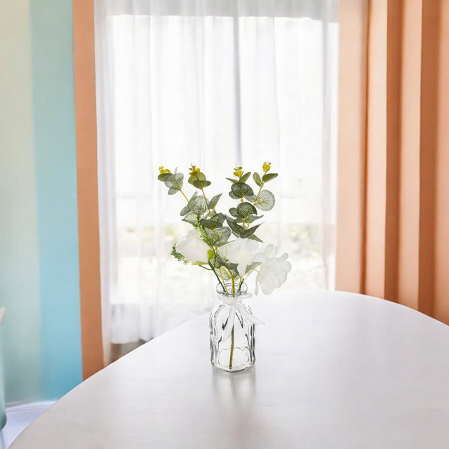 Flori artificiale pentru casa, buchet in vaza de sticla, 39 cm
