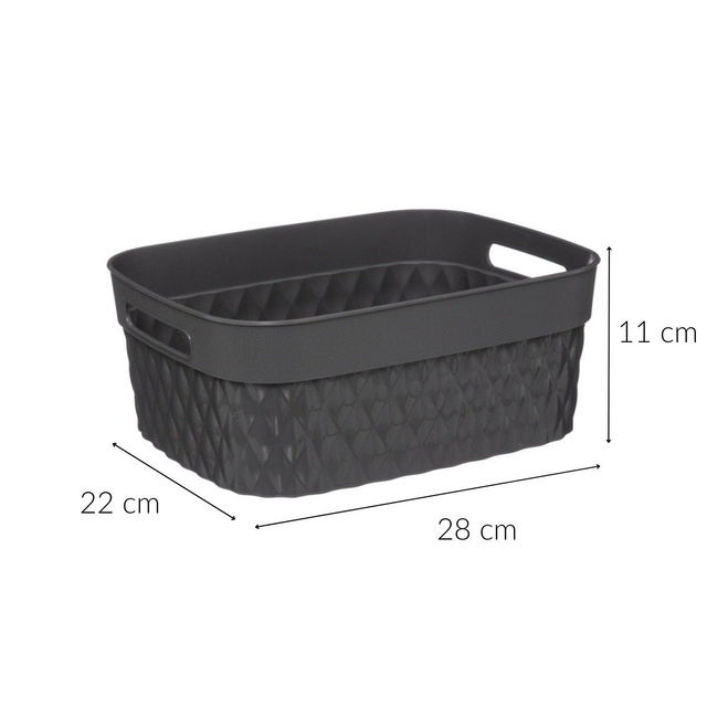 Recipient dreptunghiular RECTA, plastic, 5 l, gri, 28 x 22 x 11 cm