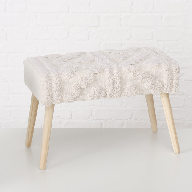 Bancă tapițată boho KADI cu picioare din lemn, 60 x 32 x 41 cm