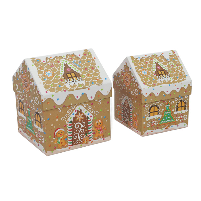 Cutii de Crăciun în formă de casă, set de 2 buc., maro deschis