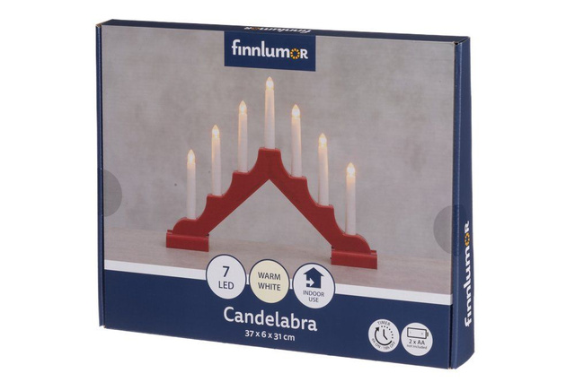 Candelă adventistă LED, 7 lumini, 29 cm, roșu