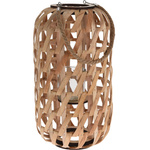 Felinar din lemn, impletitura minimalista si maner din sfoara.