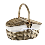 Cos de picnic din rachita cu capac si captuseala din material textil, 40 x 28 cm