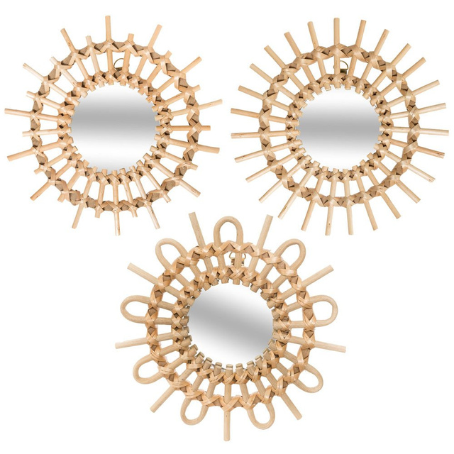 Set de oglinzi decorative cu rama din răchită, Ø 28 cm, 3 bucăți