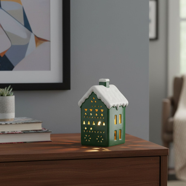 Lampă LED în formă de casă, 13 cm, verde