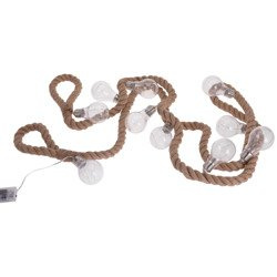 Instalatie de iluminat LED cu motiv bec pe șnur de iută - 10 becuri