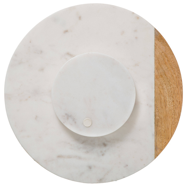 Tava rotativa GEOM HYGGE, Ø 30 cm, marmură, alb