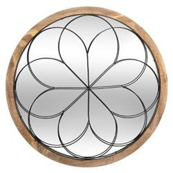 Oglinda rotunda din lemn, Ø 64 cm, cu decor metalic