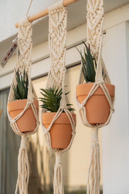 Pat de flori de perete Macrame, 3 plante artificiale