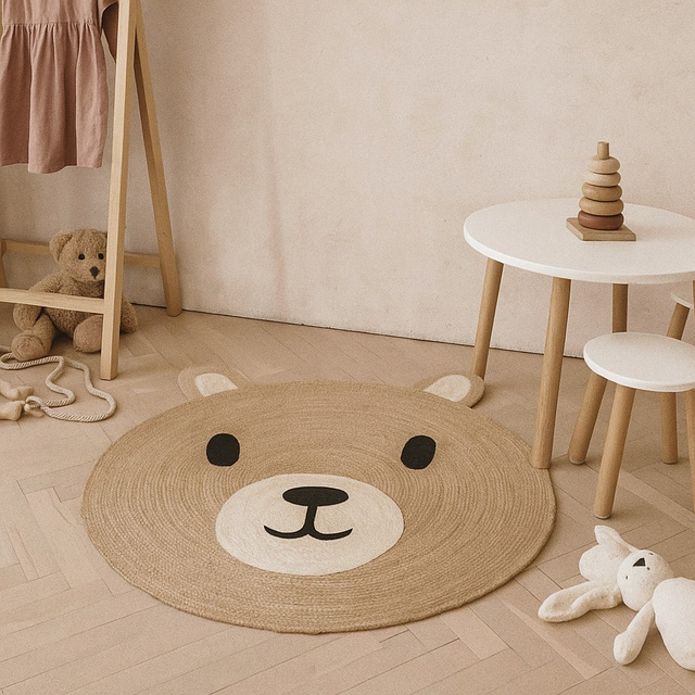 Covoraș pentru camera copiilor NIMI, urs cu urechiușe, Ø 117 cm