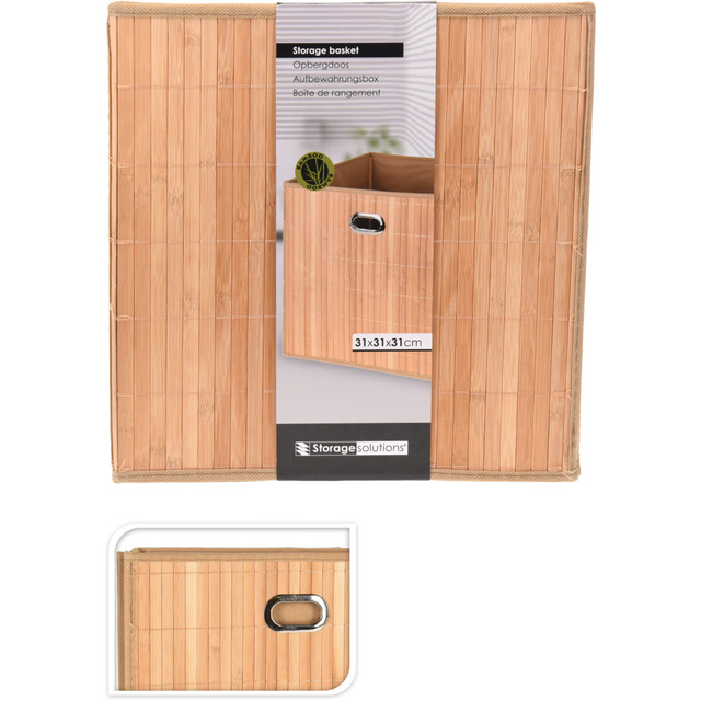 Recipient pentru depozitare cu față din bambus și mânere, 31 x 31 x 30,5 cm