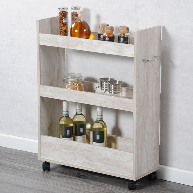 Suport de bucătărie pe roți, îngust, pe trei niveluri, Kesper