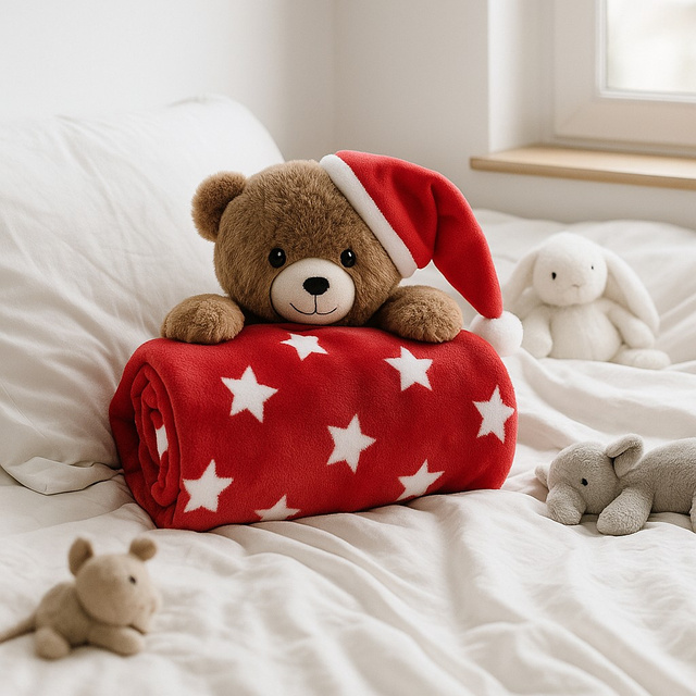 Pătură din pluș cu ursuleț LUCIEN, 100 × 75 cm