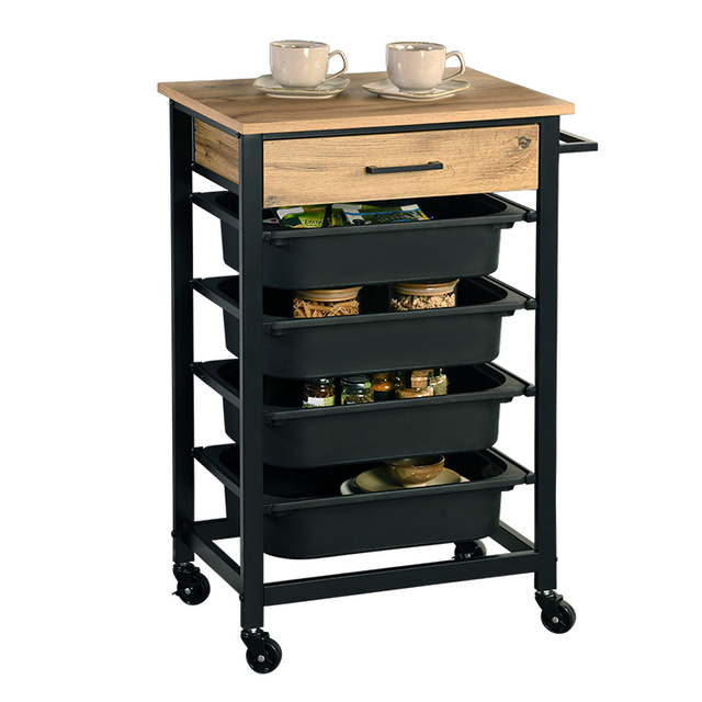 Carucior bucatarie mobil cu sertar din stejar si organizatoare