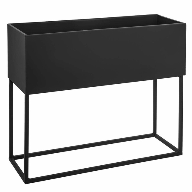 Suport modern pentru flori din metal, pentru 2 ghivece dreptunghiulare, de culoare neagră