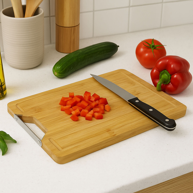 Tocator, bambus, cu maner metalic, 38 x 28 cm, Kesper