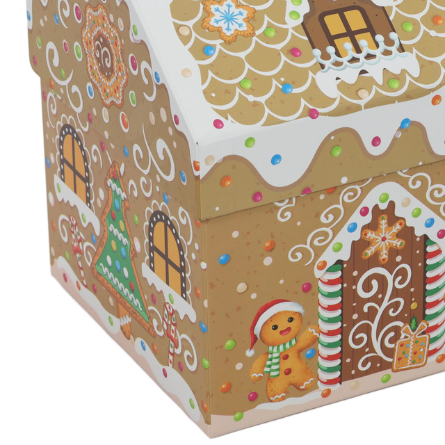 Cutii de Crăciun în formă de casă, set de 2 buc., maro deschis