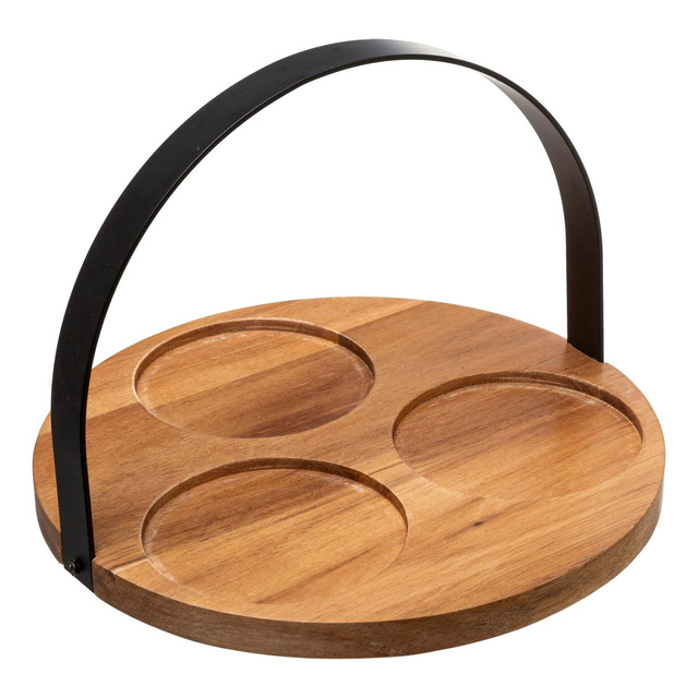 Set 3 boluri negre pentru aperitive cu tavă din lemn cu mâner