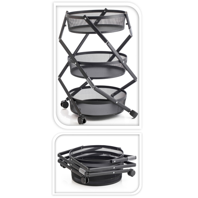 Carucior de bucatarie pliabil pe roti, 3 etaje