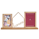Rama foto din lemn pentru 2 fotografii cu inscriptie decorativa HOME, 46 x 6 x 21,5 cm