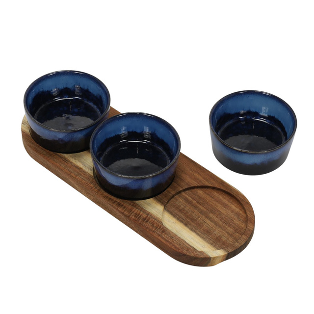 Tava de gustare cu boluri din gresie, 29 x 10 cm