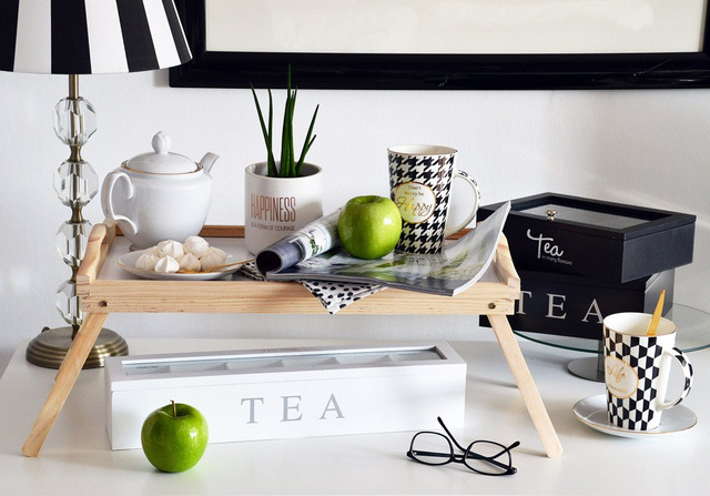 Cutie de ceai din lemn TEA, 9 compartimente, negru