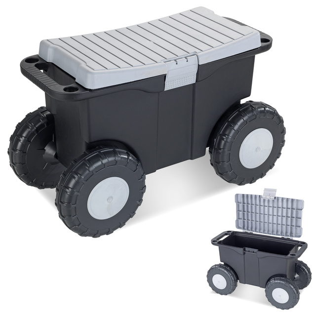 Cărucior de grădină XXL, cu șezut și spațiu de depozitare 15 l, Maximex