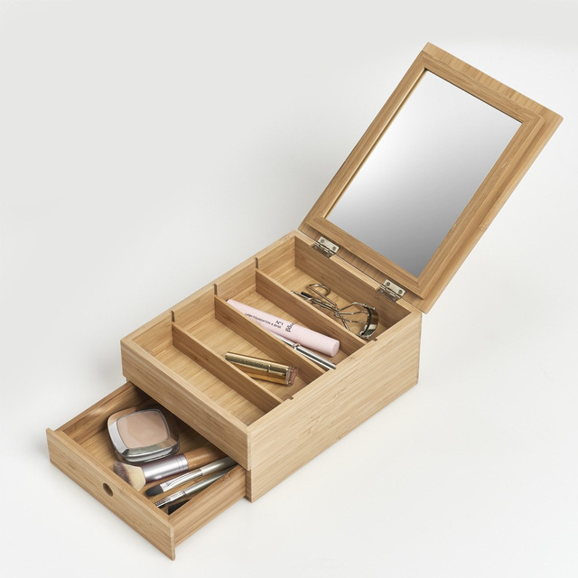 Cutie pentru bijuterii cu oglinda si sertar, bambus, ZELLER