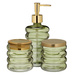 Set de baie HUM, dozator din sticlă, cană, recipient, 3 elemente, verde