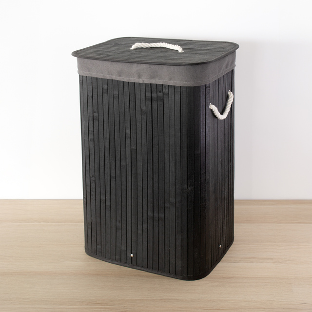 Coș de rufe negru din bambus, 80 l