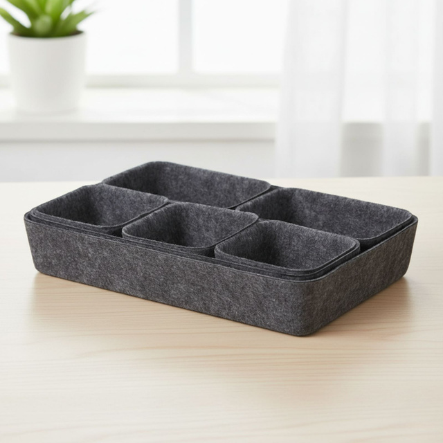 Organizer pentru sertar din fetru SMART, 7 cutii, gri închis