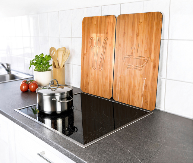 Plăci de protecție din sticlă LUNCH pentru aragaz – 2 bucăți, WENKO, prânz