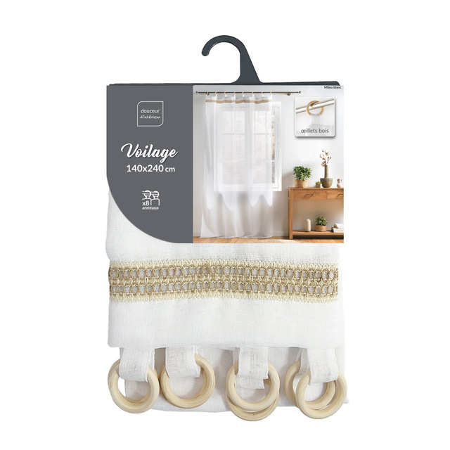 Perdea cu inele din lemn MILEO, 140 x 240 cm