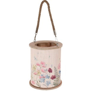 Felinar din bambus cu mâner din frânghie, Ø 13 x 16,5 cm, model floral