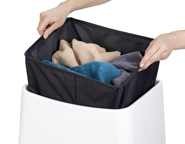 Coș de rufe si scaun, Alb, 2-în-1, WENKO