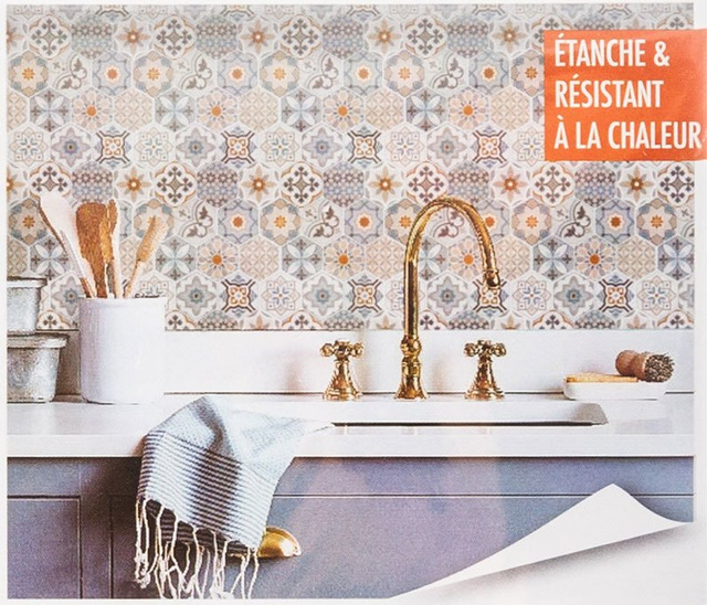 Autocolant de perete cu model de mozaic portughez, 24 x 24 cm.